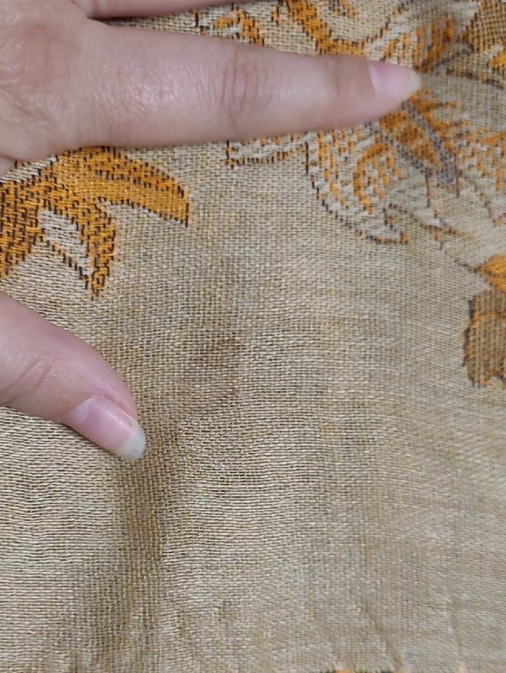 Reversible Ochre Floral Woven Shawl Scarf Fringe Wrap